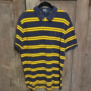 Polo by Ralph Lauren Men's Navy and Yellow Striped Shirt